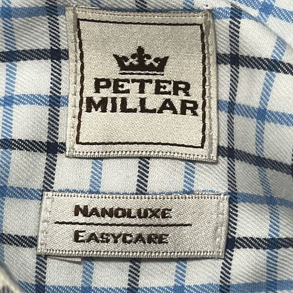 Peter Millar Sport Shirt Mens Large Nanoluxe Cotton Blue Plaid - Picture 7 of 8